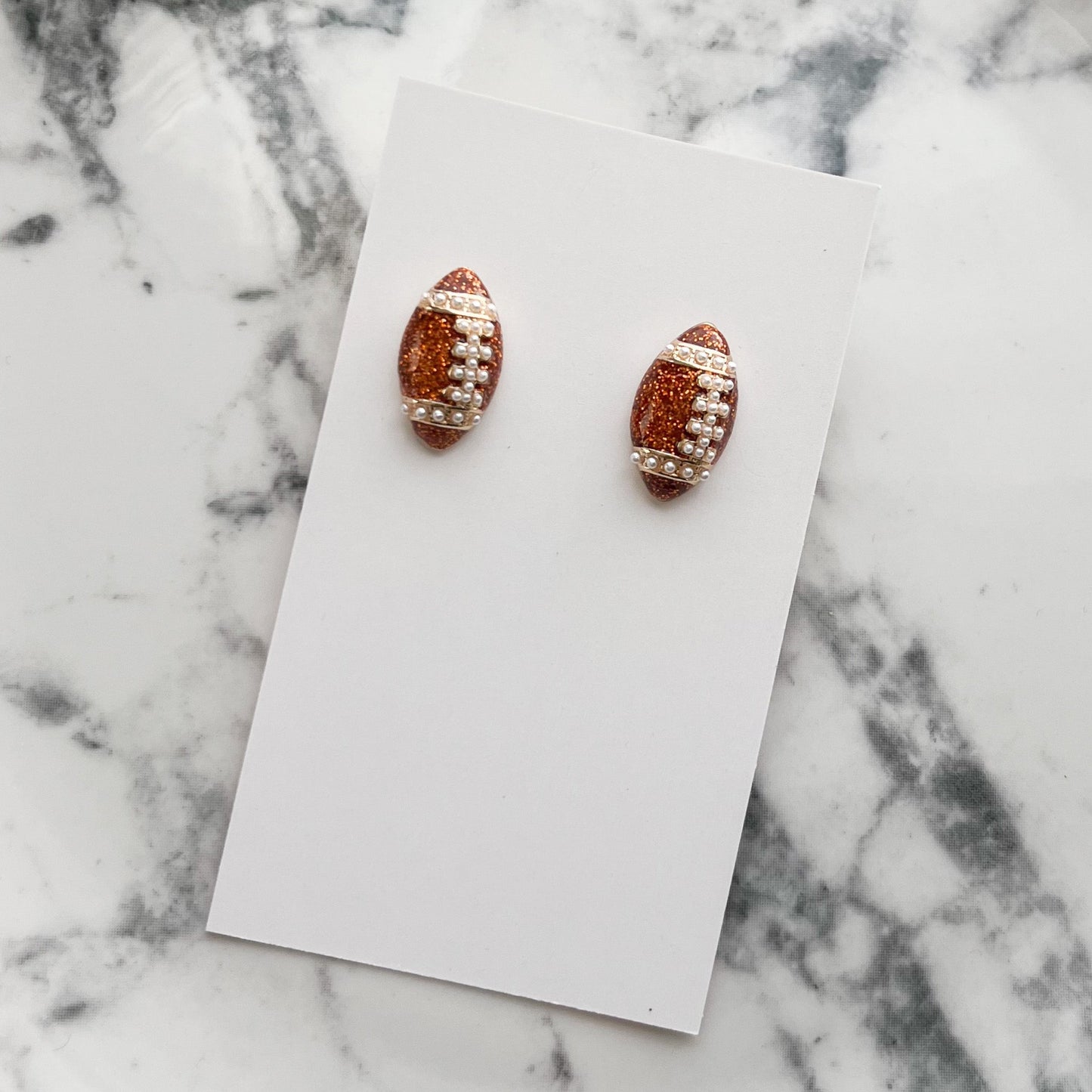 Glitter Pearl Football Stud Earrings