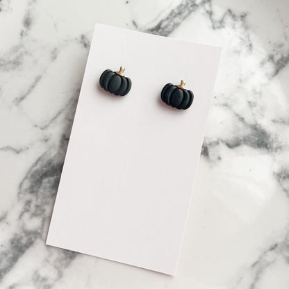 Dainty Clay Black Pumpkin Stud Earrings