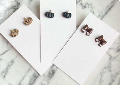 Dainty Clay Black Pumpkin Stud Earrings