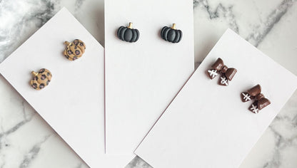 Dainty Clay Leopard Pumpkin Stud Earrings