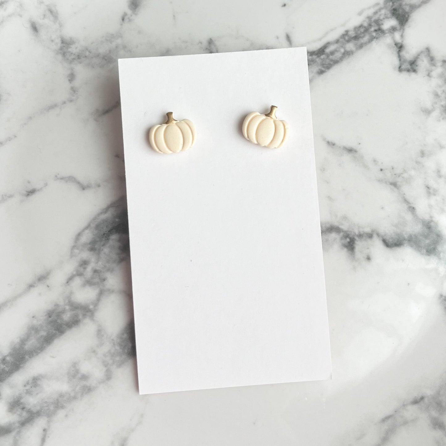 Dainty Clay Cream Pumpkin Stud Earrings