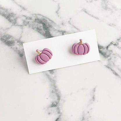 Dainty Clay Light Purple Pumpkin Stud Earrings