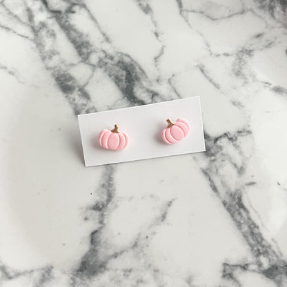 Dainty Clay Light Pink Pumpkin Stud Earrings