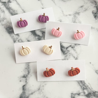 Dainty Clay Light Pink Pumpkin Stud Earrings