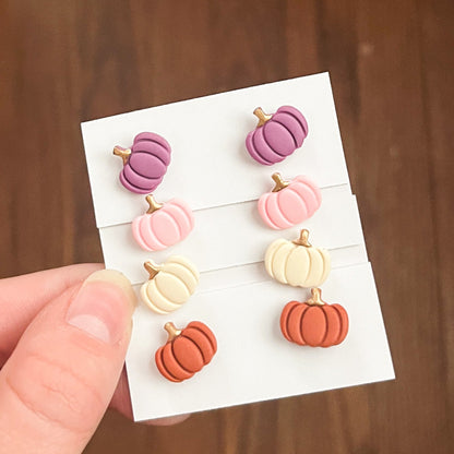 Dainty Clay Light Purple Pumpkin Stud Earrings