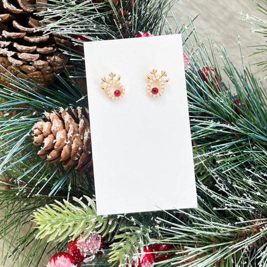 Pearl Rudolph Reindeer Stud Earrings