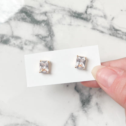 Cubic Zirconia Rectangle Stud Earrings