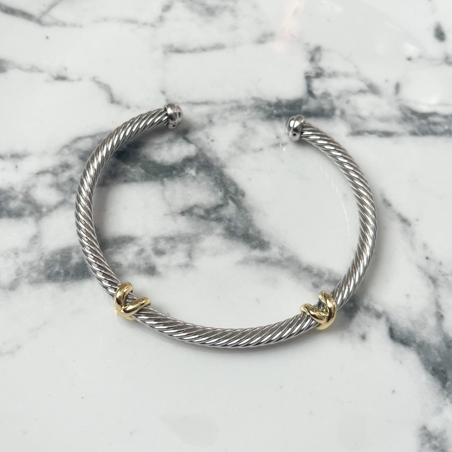 Double Crossed Silver and Gold Designer Inspired Bracelet