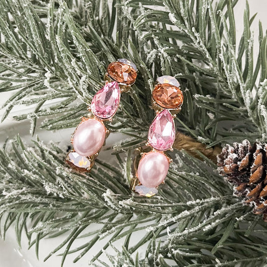 Pink Holiday Jewel Hoop Earrings