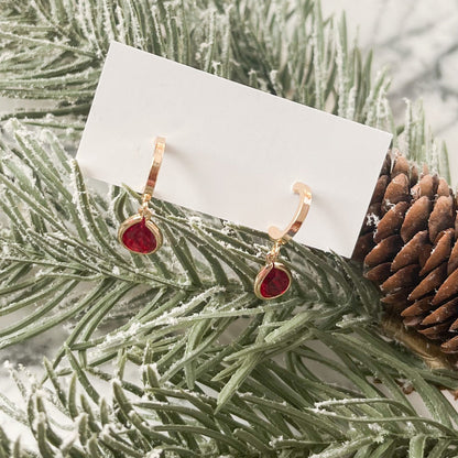 Christmas Red Tiny Crystal Huggie Hoop Earrings
