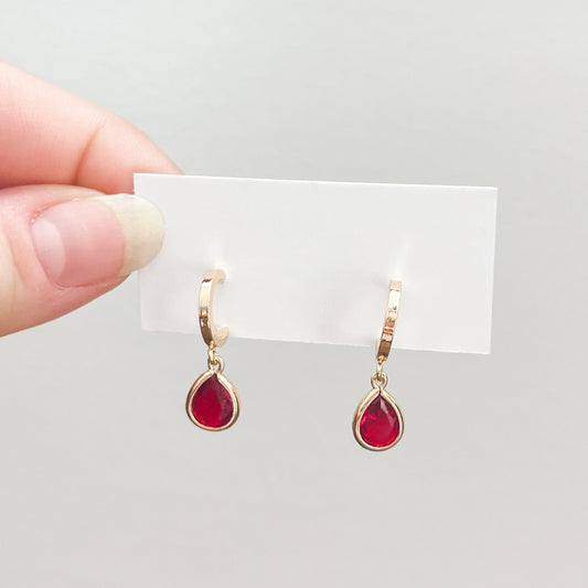 Christmas Red Tiny Crystal Huggie Hoop Earrings