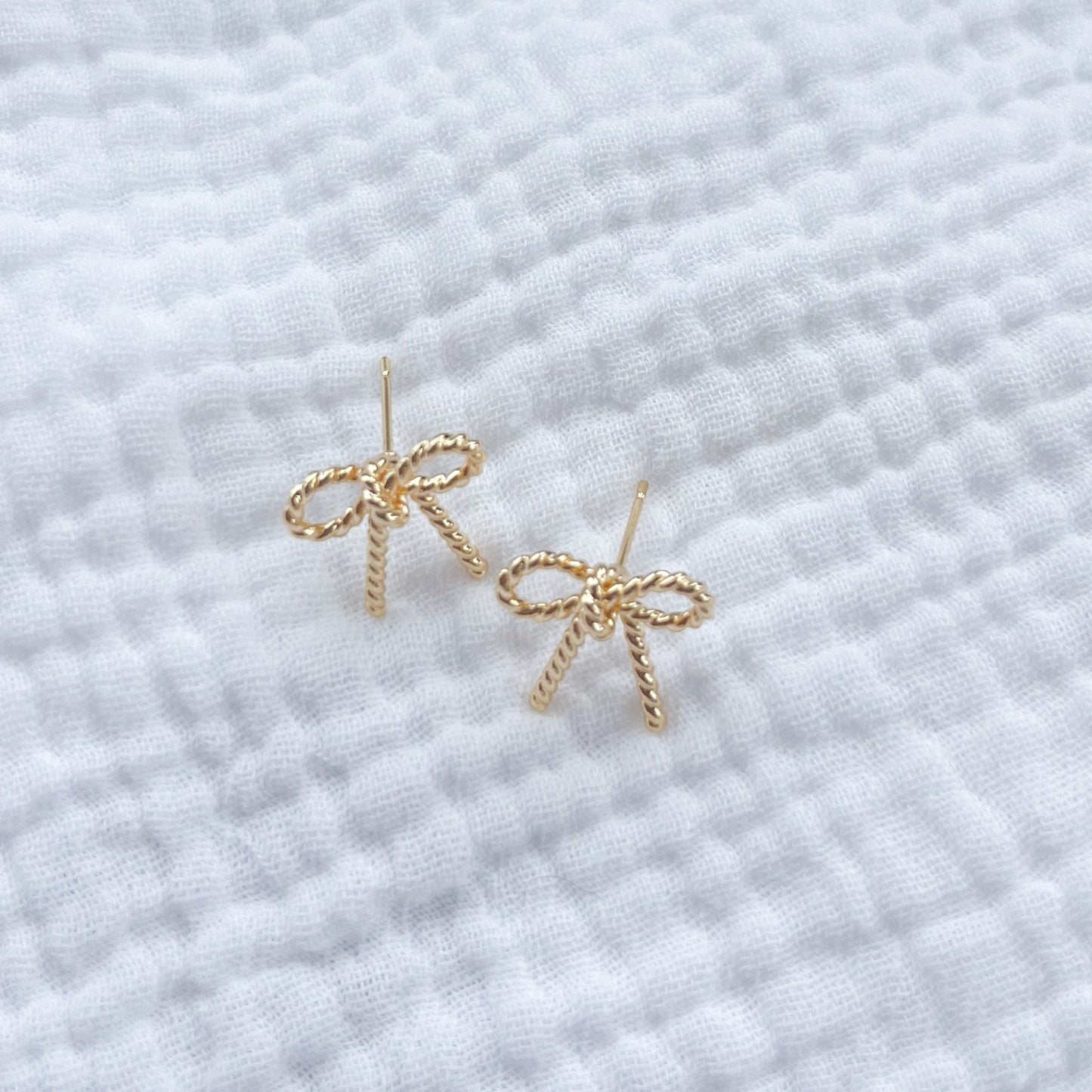 Boston Golden Tied Bow Stud Earrings