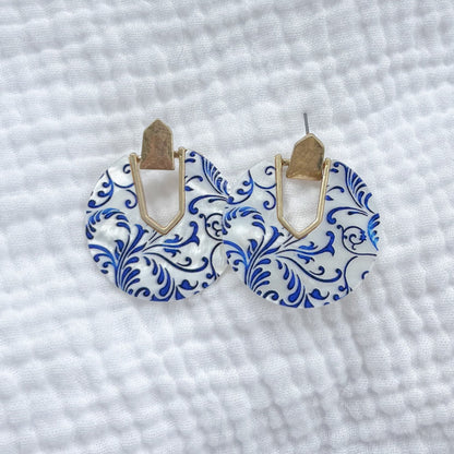 Sydney Shell Blue Floral Statement Earrings