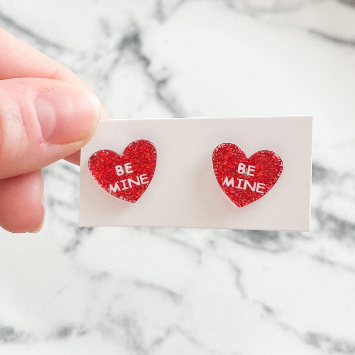 Be Mine Glitter Red Heart Stud Earrings