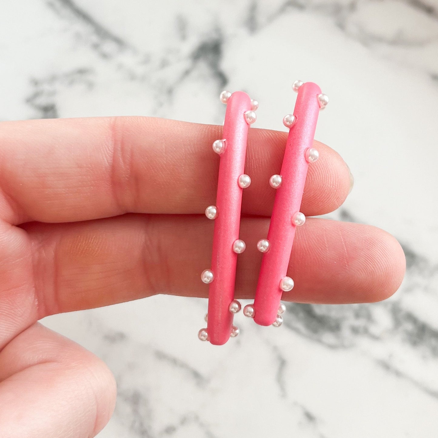 Pink Pearl Hoop Earrings