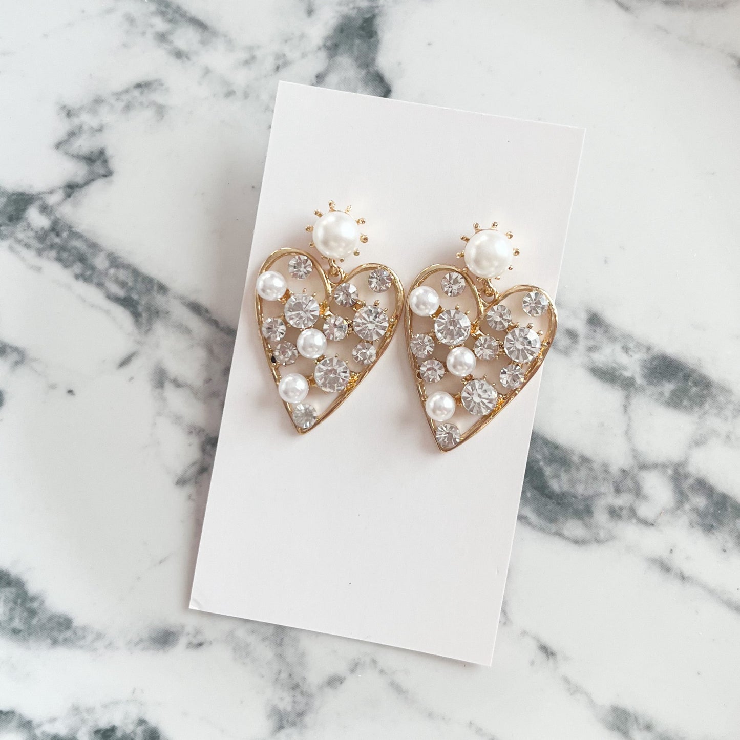 Golden Pearl Heart Statement Earrings