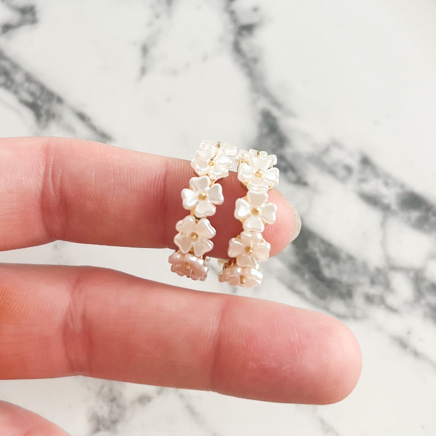 White Flower Mini Hoop Earrings