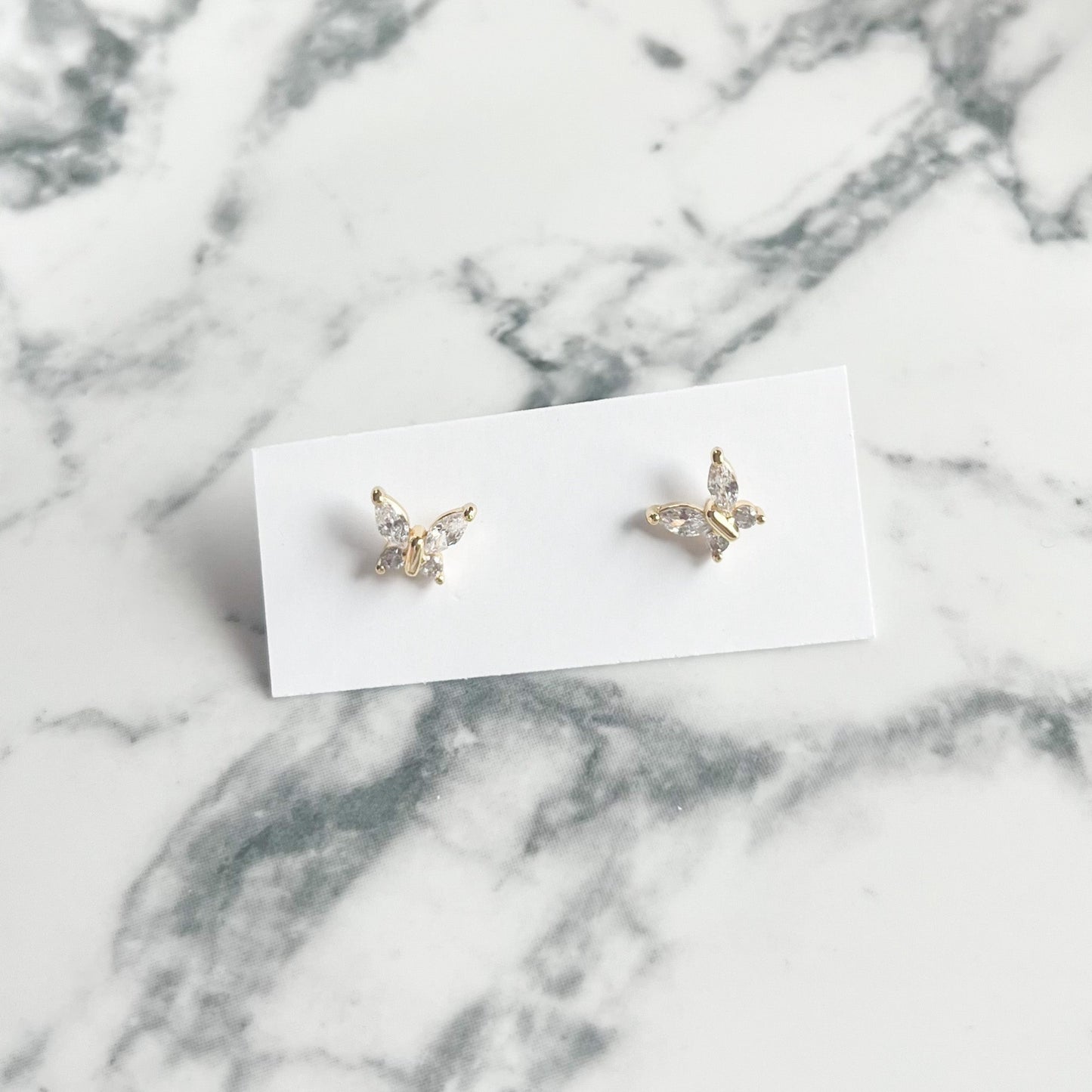 Cubic Zirconia Gold Butterfly Stud Earrings