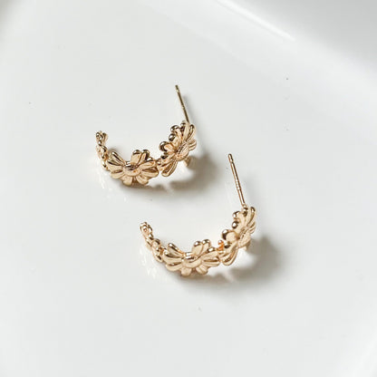 Golden Flower Half Hoop Earrings