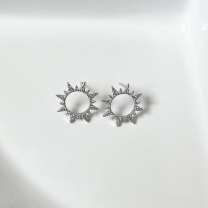 Silver Diamond Sun Stud Earrings