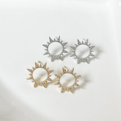 Silver Diamond Sun Stud Earrings