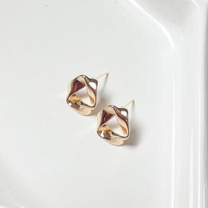 Simple Folded Gold Stud Earrings