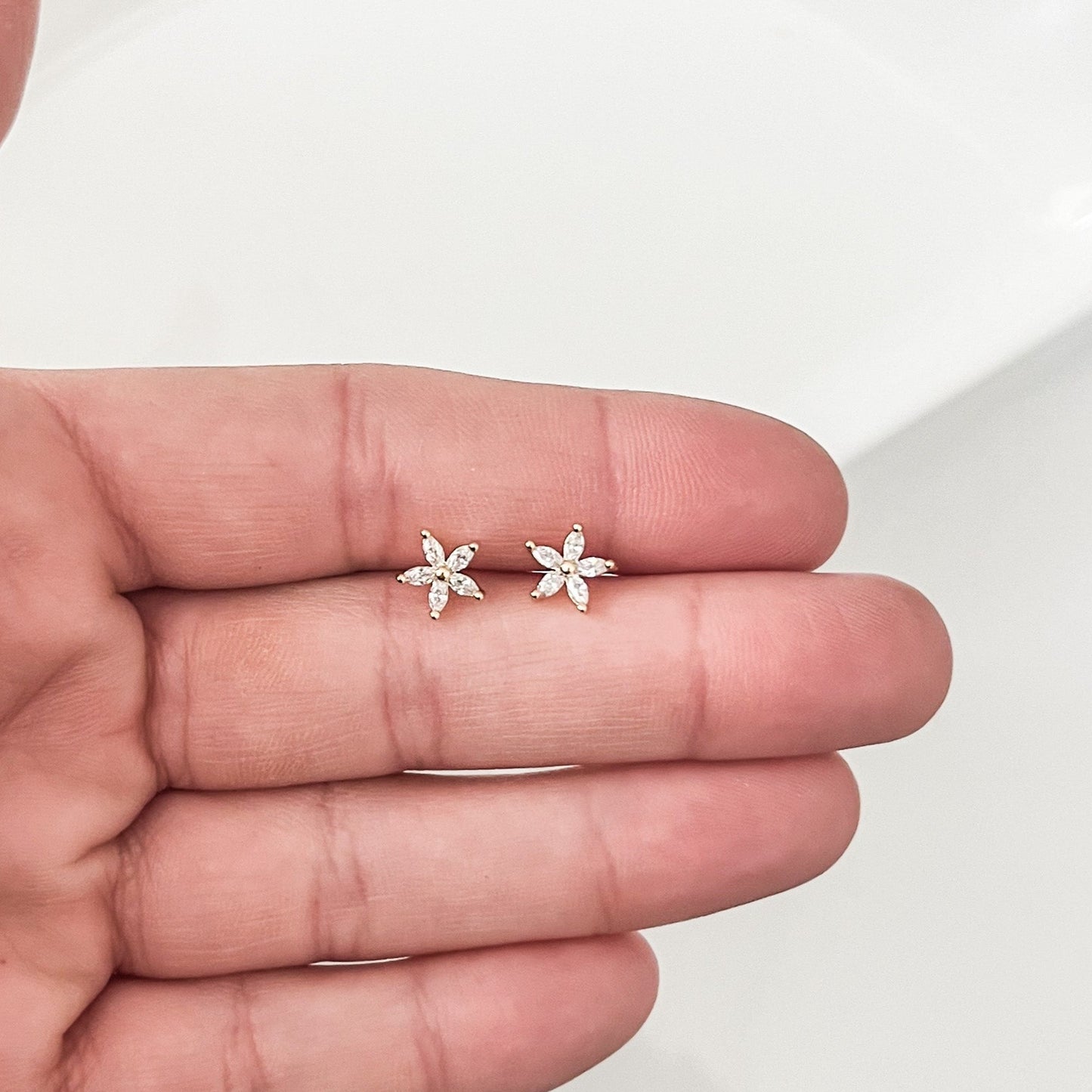 Tiny Flower Cubic Zirconia Stud Earrings