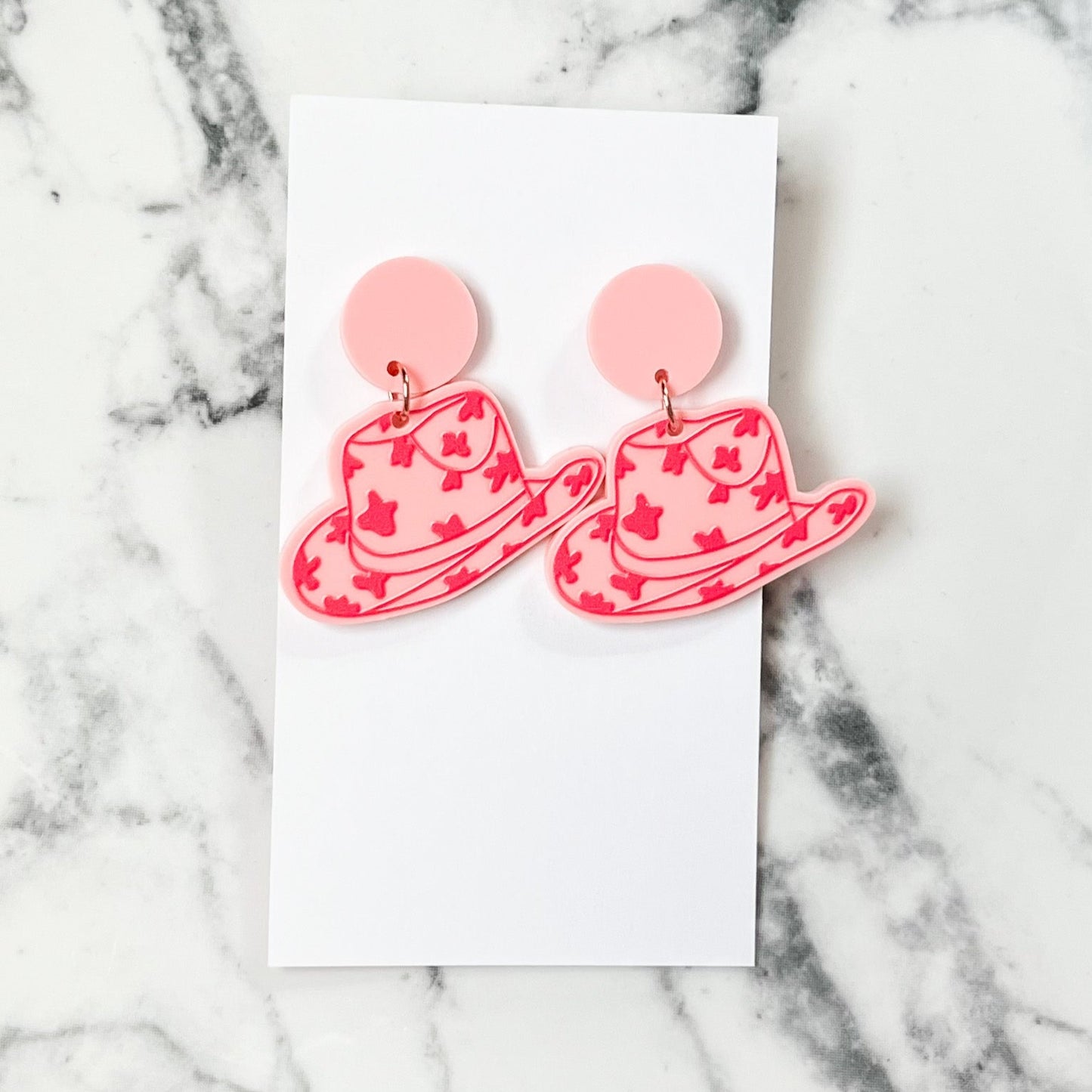 Pink Cowgirl Hat Statement Earrings