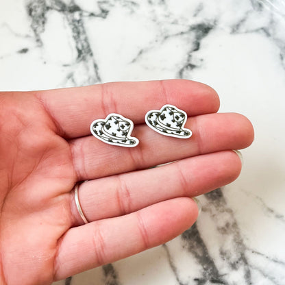 Black and White Cowgirl Hat Stud Earrings