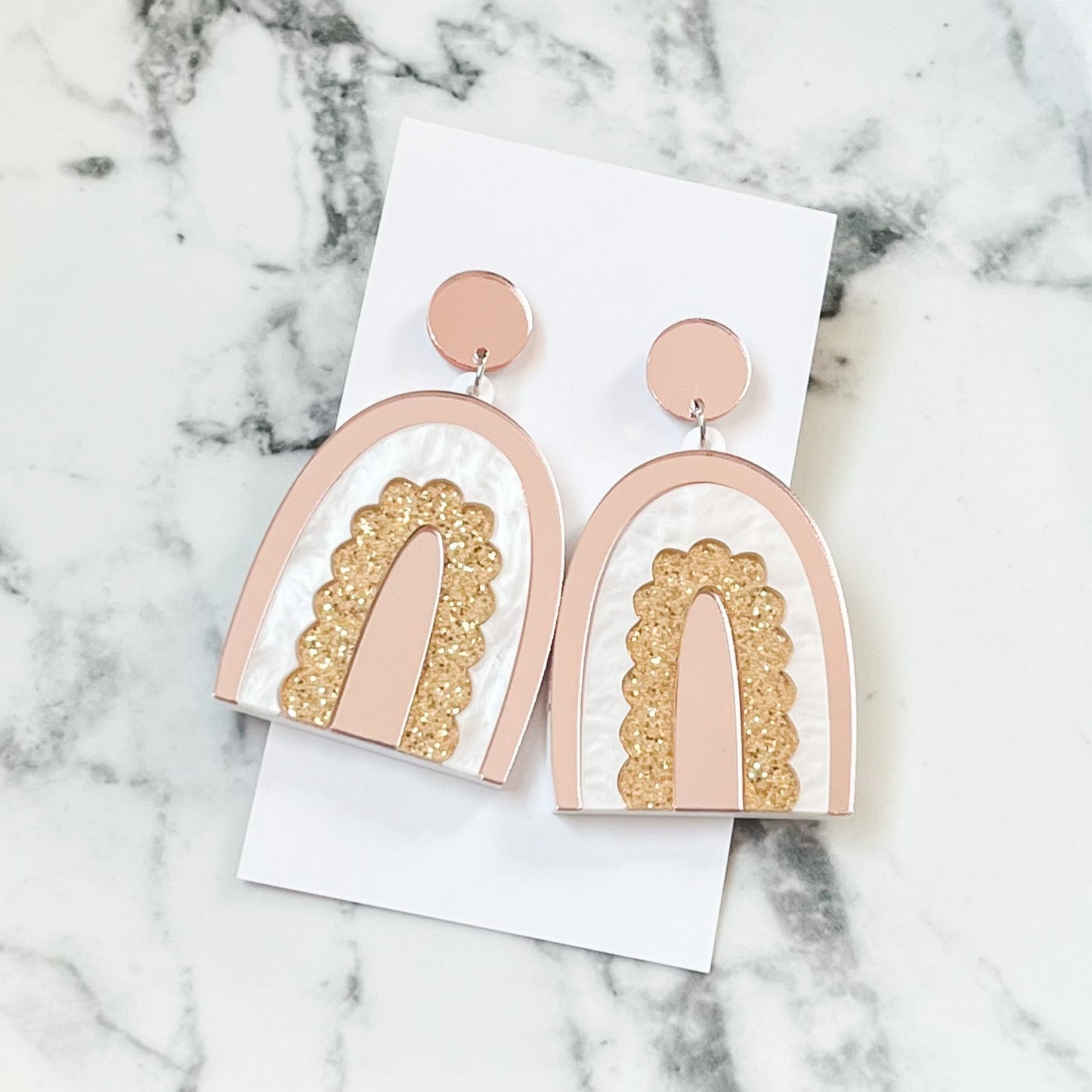 Pink Mirror Rainbow Statement Earrings