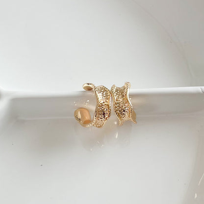 Gold Waved Hammered Hoop Earrings