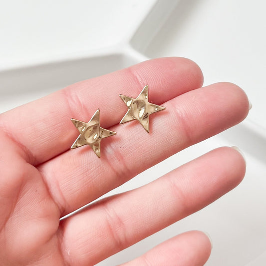 Golden Hammered Star Stud Earrings
