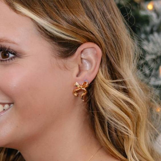 Gold Holiday Bow Stud Earrings