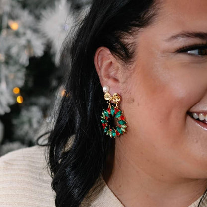 Christmas Crystal Wreath Earrings