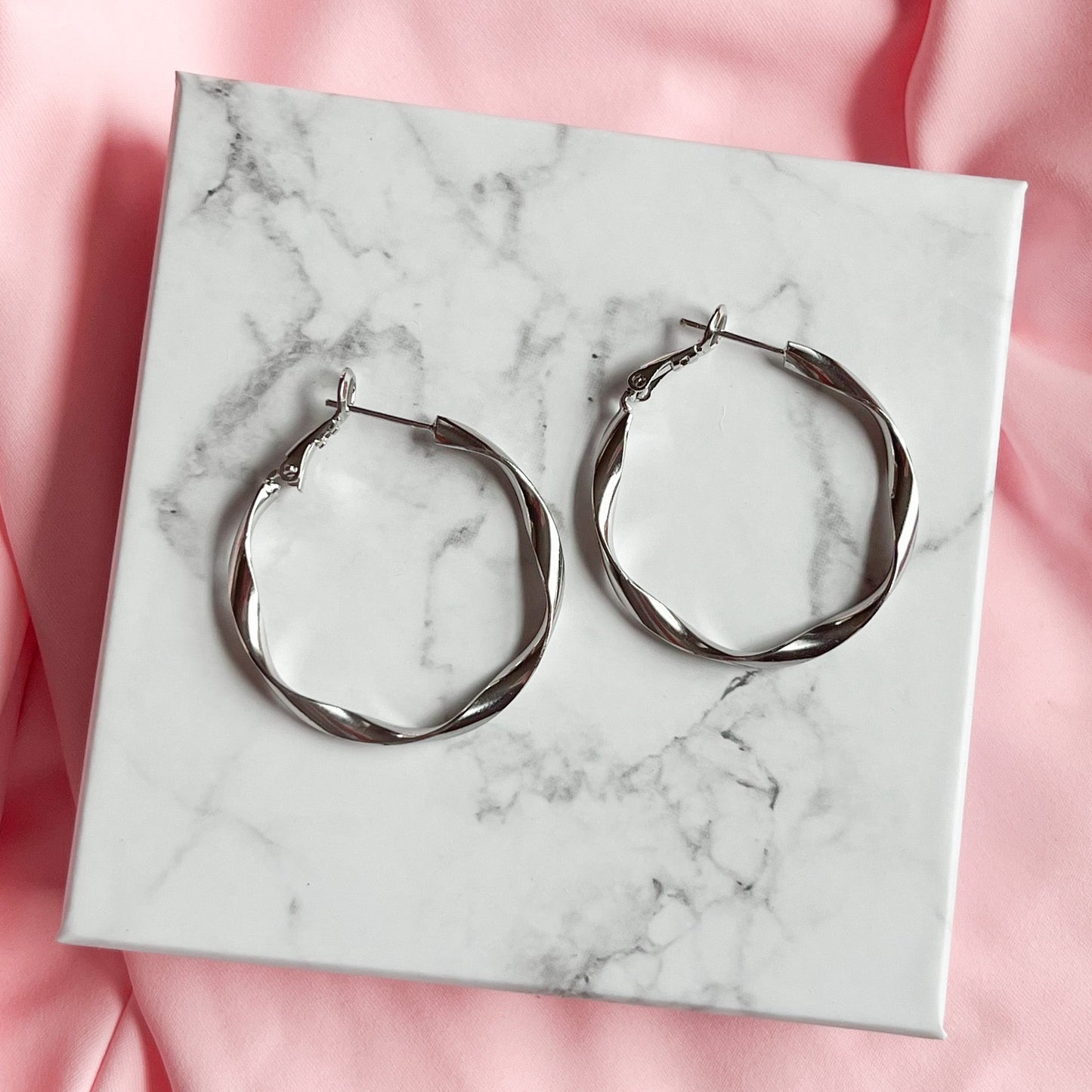 Wavy Silver Hoop Earrings