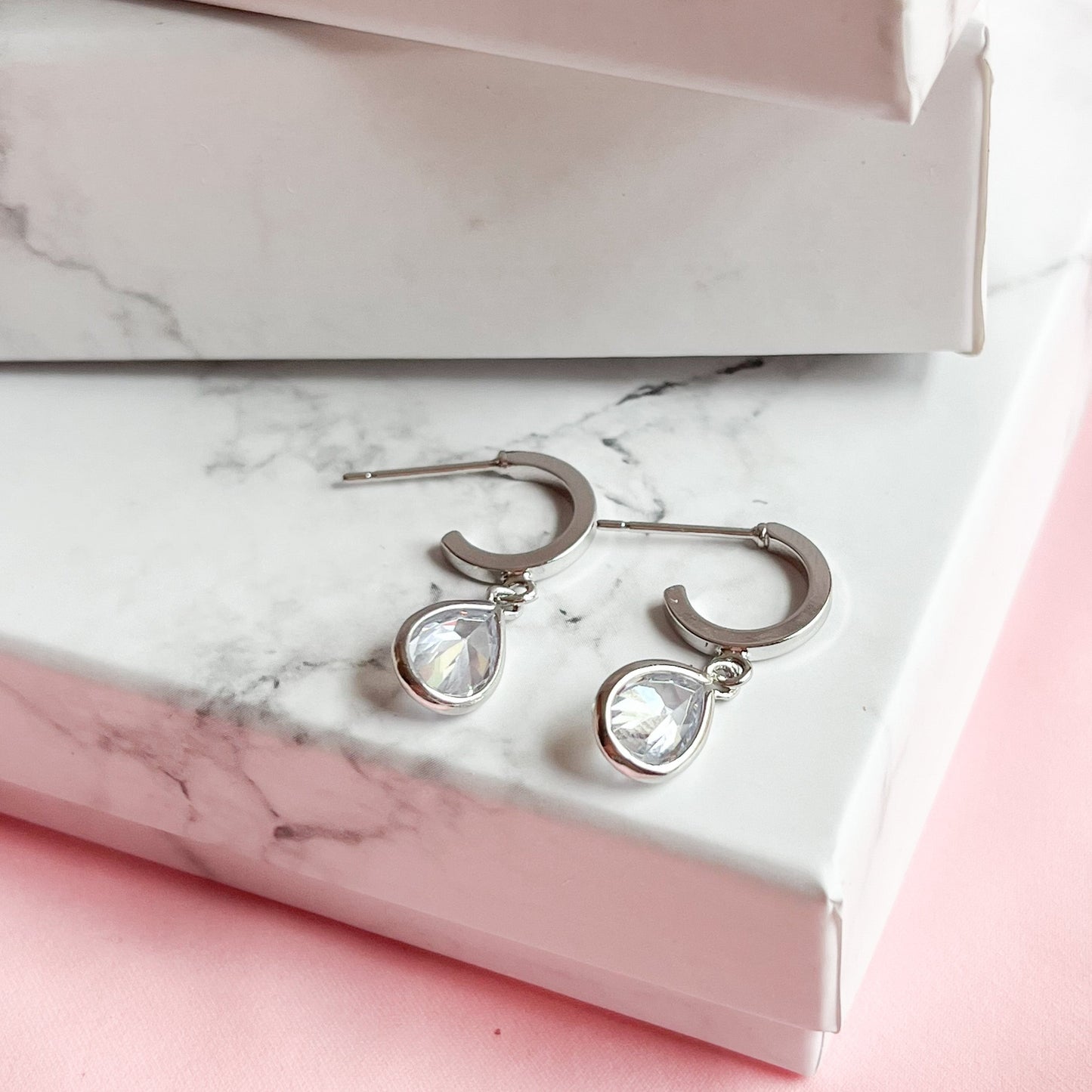 Silver Tiny Crystal Huggie Hoops