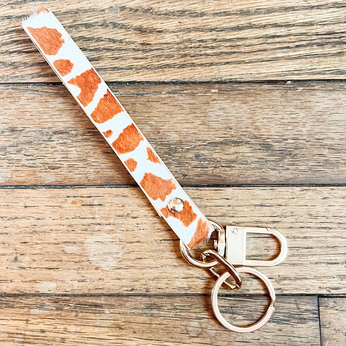 Cow Print Leather Strap Keychain