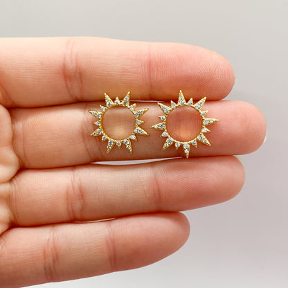 Gold Diamond Sun Stud Earrings