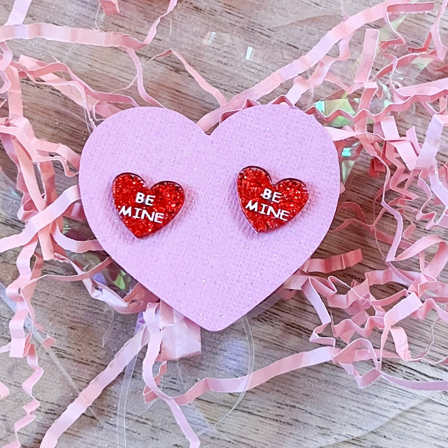 Be Mine Glitter Red Heart Stud Earrings