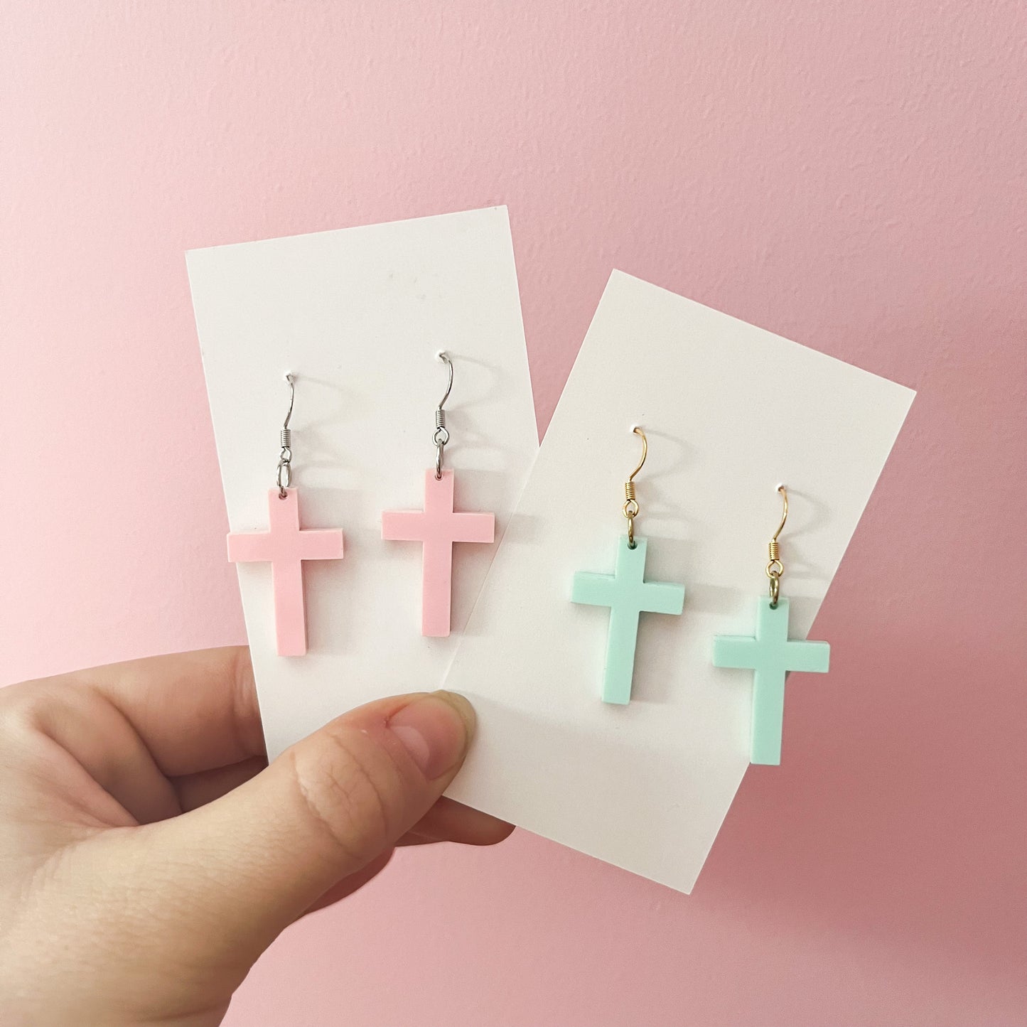 Teal Blue Cross Earrings