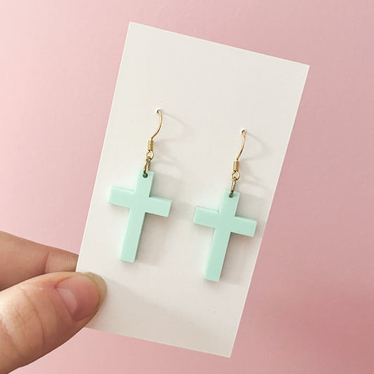 Teal Blue Cross Earrings