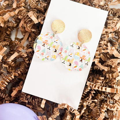 Easter Gnome Clear Circle Statement Earrings