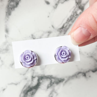 Purple Rose Stud Earrings
