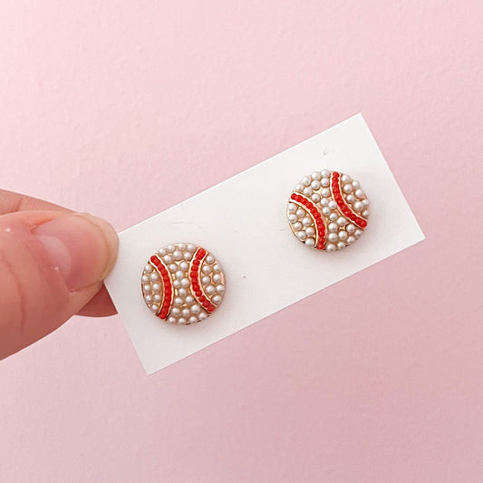Pearl Cutie Baseball Stud Earrings