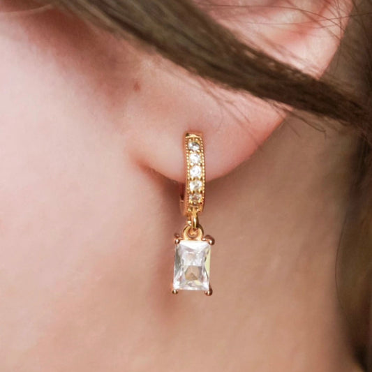 Gold Crystal Diamond Huggie Hoop Earrings