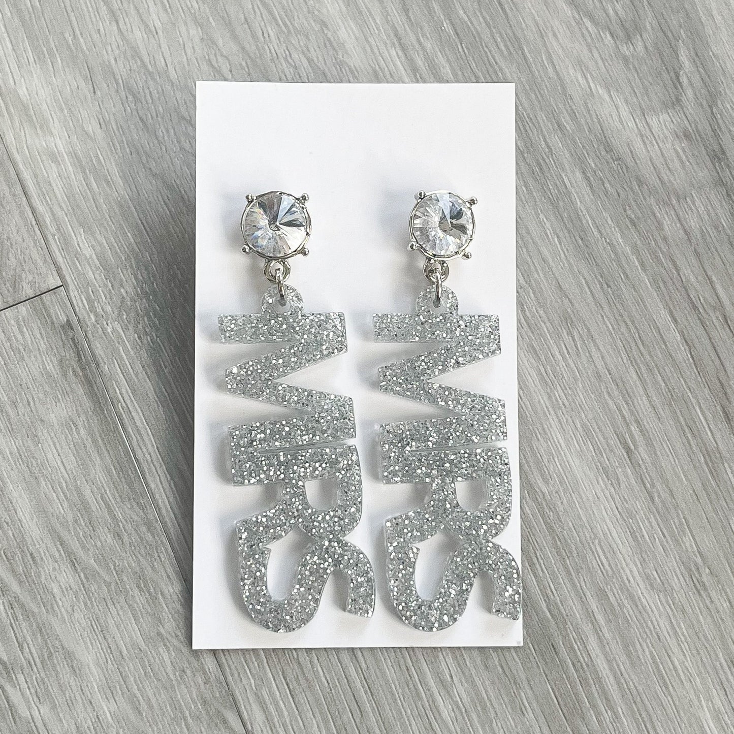 MRS Silver Glitter Statement Earrings