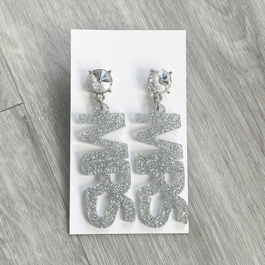MRS Silver Glitter Statement Earrings
