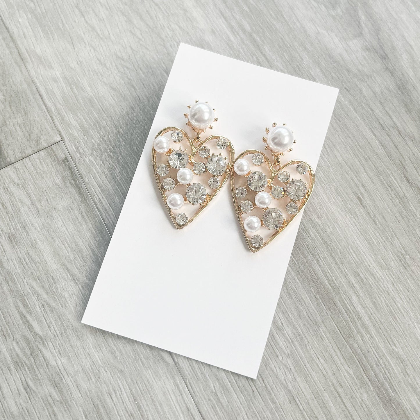 Golden Pearl Heart Statement Earrings