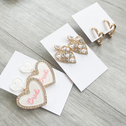Double Diamond Bride Heart Earrings