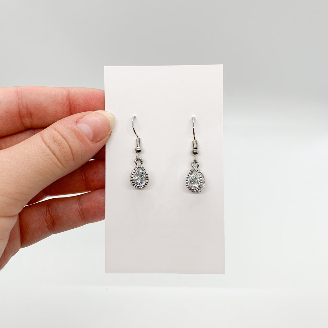 Dainty Silver Diamond Drop Earrings